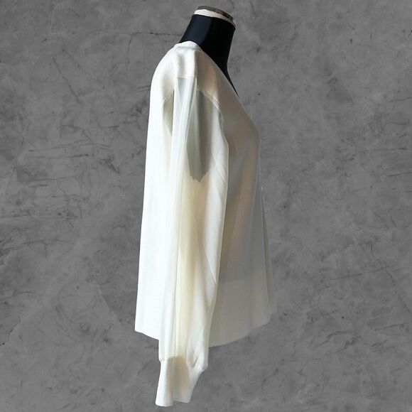 Talbots Sheer Poet Sleeve V Neck Pullover Sweater Ivory - Women's Size Petite XL - Picture 4 of 9